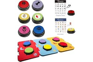 KiViRap Set of 6 Color Dog Buttons with Mat,Recordable Buttons,Pet Traninging Buzzer,Record and Playback Own Message,Dog & Pu