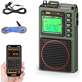 Raddy RF75A APP Control Shortwave Radio, Portable Shortwave Radios AM/FM/VHF/SW/WB Weather Radio, Pocket Radio Rechargeable w/ 9.85 Ft Wire Antenna (Army Green)