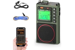 Raddy RF75A APP Control Shortwave Radio, Portable Shortwave Radios AM/FM/VHF/SW/WB Weather Radio, Pocket Radio Rechargeable w/ 9.85 Ft Wire Antenna (Army Green)