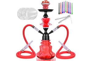 SRKLXYJINT 14" Premium 2-Hose Hookah Set - Complete Portable Kit with Case, 20 Tips & 50 Foils | for Home Use (A-Red)