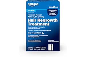 Amazon Basic Care Minoxidil Topical Aerosol, 5% Foam Hair Regrowth Treatment for Men, Unscented, 3-month Supply, 2.11 oz. (Pack of 3)