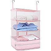 VAGANTH Hanging Travel Closet Organizer Suitcase Shelves Portable Carry on Closets for Hanging Packing Cubes Storage,XL,Pink