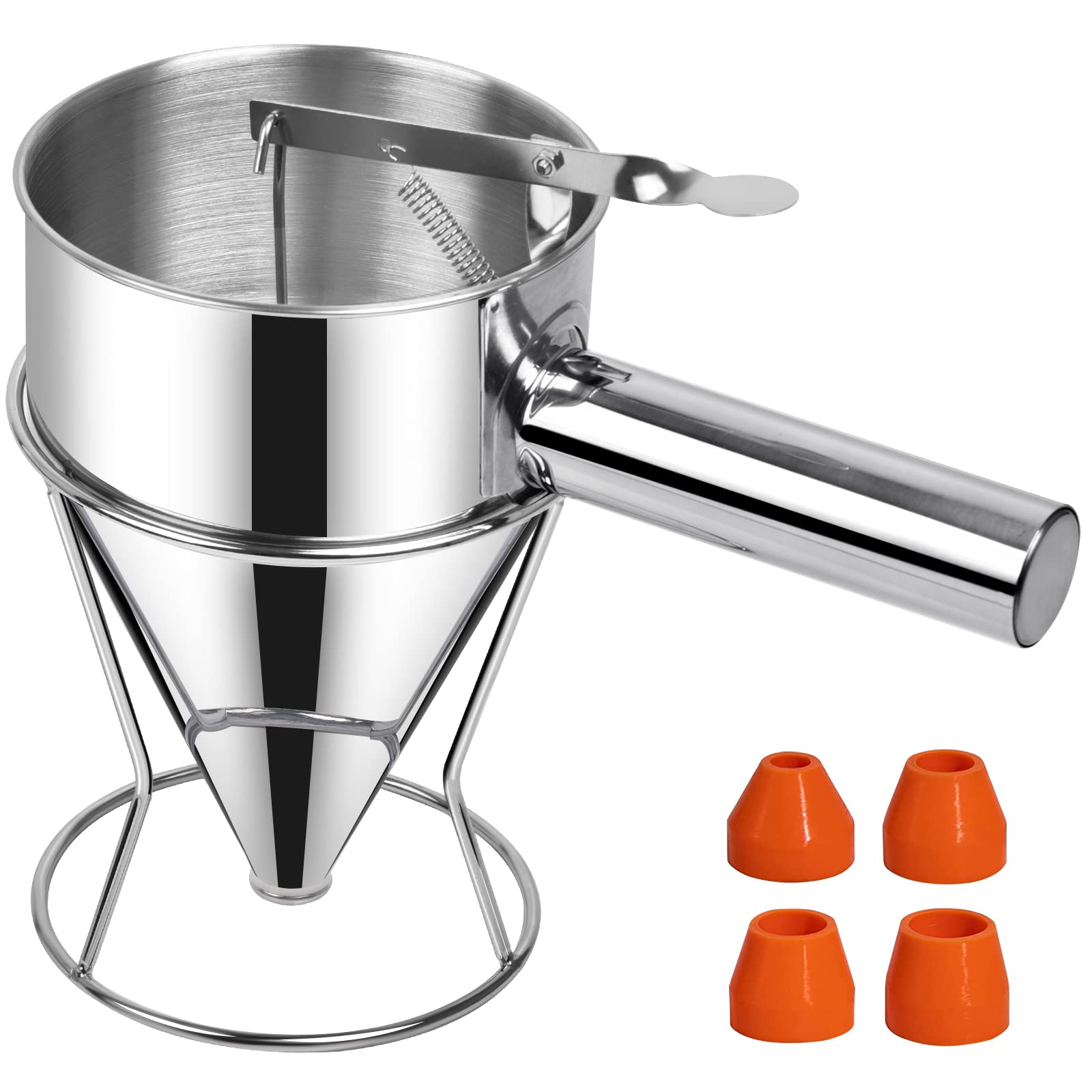 Pancake Dispenser, Sopito 20oz/600ml Multi-Caliber Pancake Batter Dispenser Stainless Steel Funnel with Stand Great for Takoyaki Balls, Crepes, Muffins, Waffles, Cupcakes