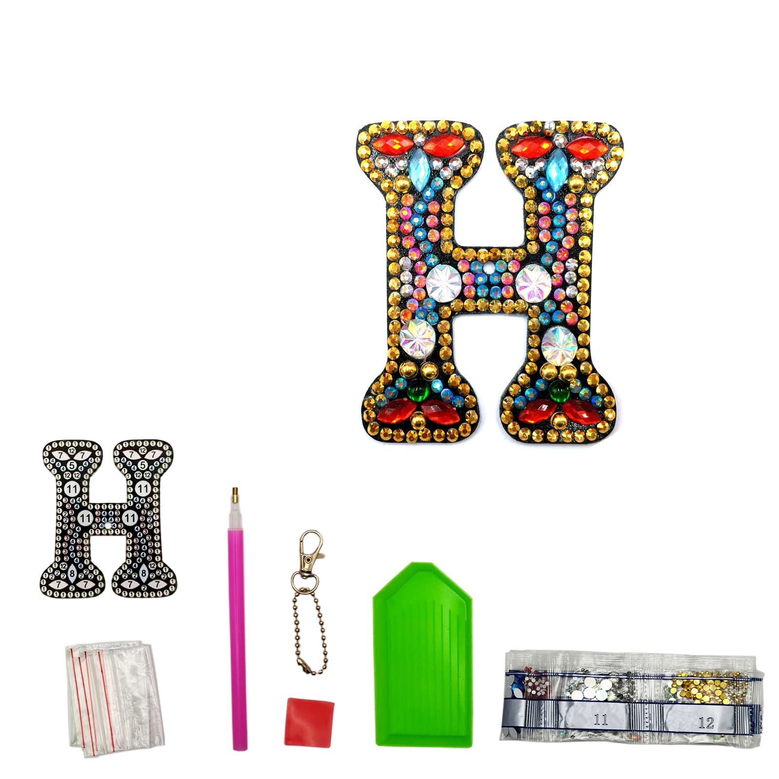 MEDOYOH DIY Letters "H" Diamond Painting Key Chains, Double-Sided Retro DIY Diamond Painting Kits Keychain, DIY Letters Art Craft Crystal Diamond Keyring Kits for Key Chain Pendant Bag Decor Brooch