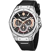 PC PARAS CROWN Mens Watches Fashion Luxury Quartz Waterproof Chronograph Wrist Watches for Men Silicone Strap Stainless Steel Case