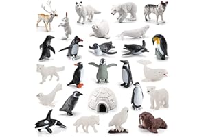 SCAHOW 26Pcs Arctic Animal Figures - Polar Animal Toys Figurines with Penguins Arctic Fox Wolf Polar Bear Reindeer - Miniature Toys Cake Topper Christmas Birthday Gift for Kids & Toddlers