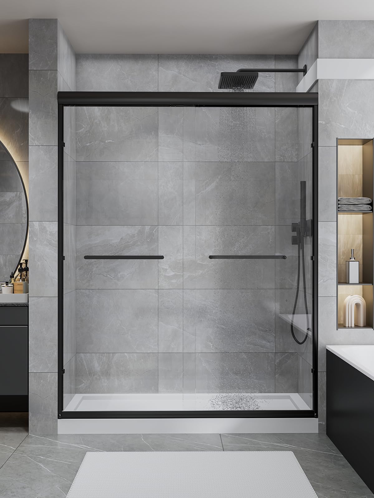 View 1 of ***PARTS ONLY***Glass Shower Doors, 56" - 60" W x 72" H Double Sliding Shower Door, Aluminum Semi-Frameless & 1/4"(6mm) Clear Tempered Glass Bypass Shower Door for Walk in Shower, Bathroom, Matte Black