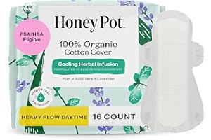 The Honey Pot Company - Herbal Sanitary Pads for Women - Heavy Flow w/Wings - Infused w/Essential Oils for Cooling Effect & Organic Cotton Cover - Feminine Care - 16 ct