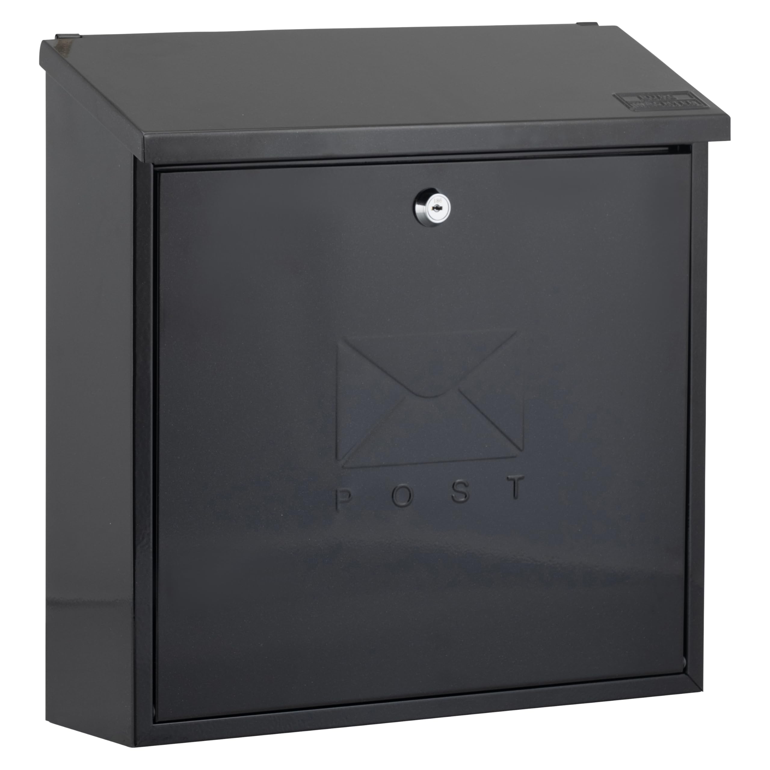 Burg-Wachter MB03BKR Black Contemporary Mounted Galvanised Steel Lockable Weatherproof Post Box - 37x37x12cm
