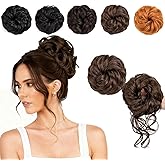 NEOWIG Messy Bun Hair Pieces for Women 2PCS Hair Bun Wavy Curly Synthetic Updo Chignon Fake Scrunchies Ponytail Extension for Women Medium Chestnut Brown