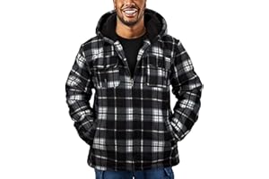 Butygity Thick Plaid Flannel Jacket for Men Sherpa Fleece Lined Hooded Coat Heavy Winter Warm Thermal Full Zipper Hoodies