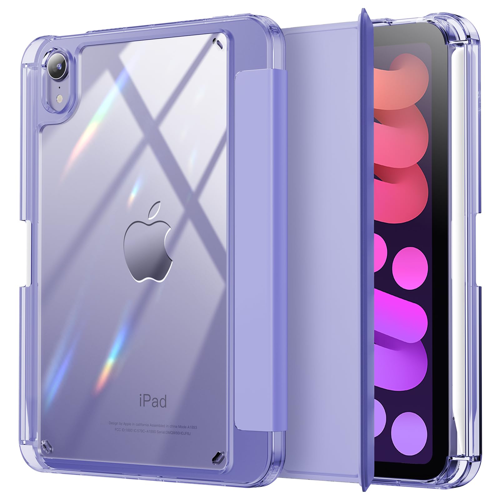 Photo 1 of INFILAND for iPad mini 7 case, iPad mini 7th (A17 Pro) /6th Generation Case 8.3 inch 2024/2021, Clear Back & PU Leather Protective Cover with Pencil Holder Support Wireless Charging, Purple