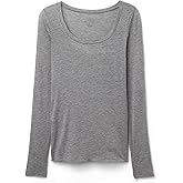Intimissimi Woman's Sheer Long Sleeve Scoop Neck Top in Ultralight Modal with Cashmere