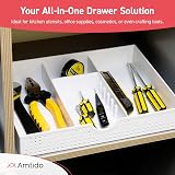 Amtido Desk Drawer Organiser Tray 3 Compartments White 2 Adjustable Dividers view 6