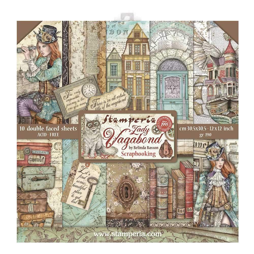 STAMPERIA INTERNATIONAL, KFT Stamperia-Scrapbooking Pad-Double Sided Sheets-Lady Vagabond, Paper, Various, 30.5 x 30.5