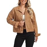 Metietila Womens Cropped Denim Jacket Oversized Button Down Jean Jacket Shacket Trucker Coat with Multi Pockets
