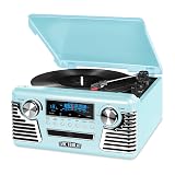 Victrola Haley Retro Bluetooth Record Player & Multimedia Center with Built-in Speakers - 3-Speed Turntable, CD Player, AM/FM Radio, 3.5mm Aux-In, Wireless Music Streaming, Teal