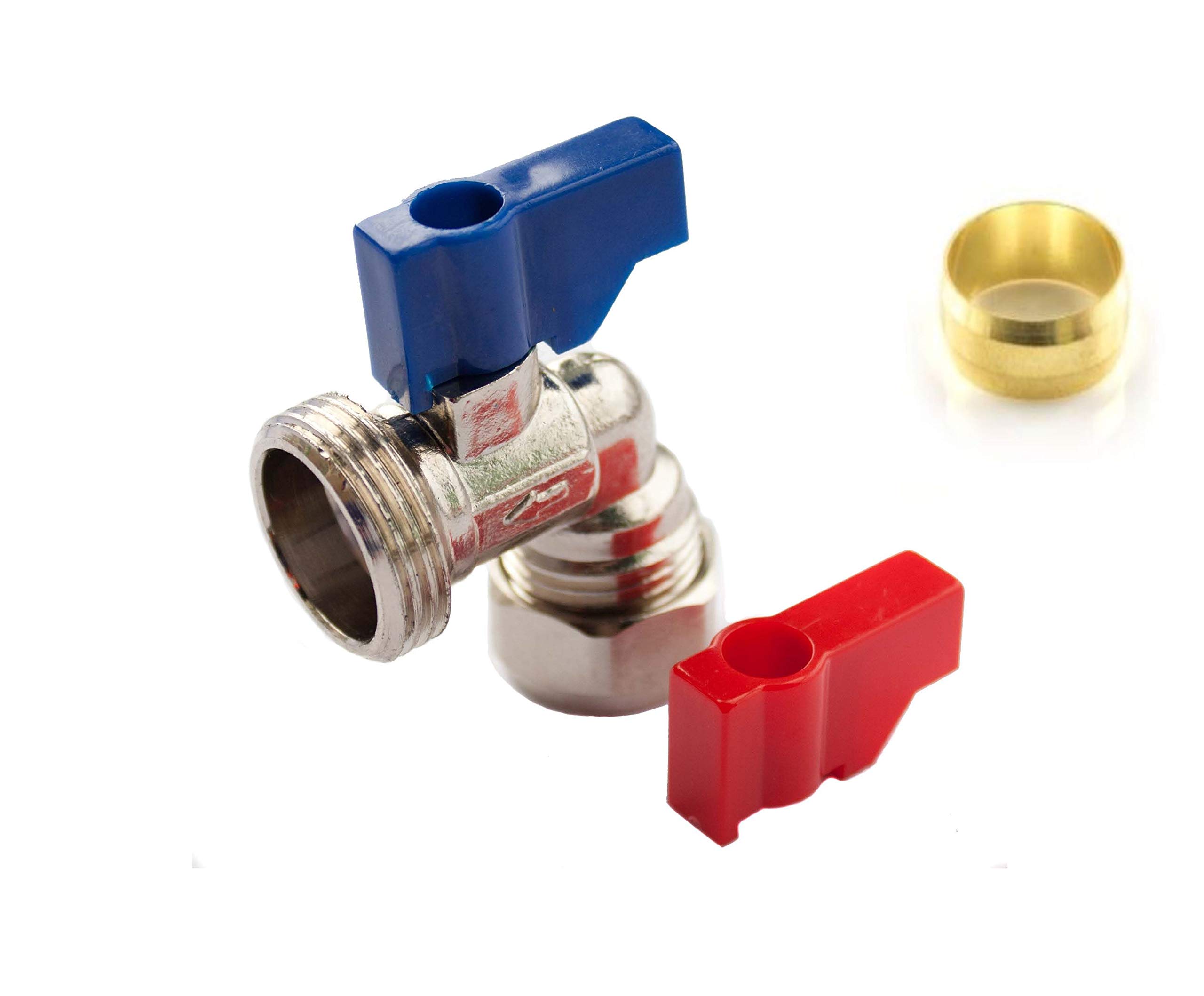 Wärmer System Washing Machine Angle Valve with Handle, 15mm x 3/4 BSP Connection, Brass Construction with Extra Olive Fitting, Chrome Finish