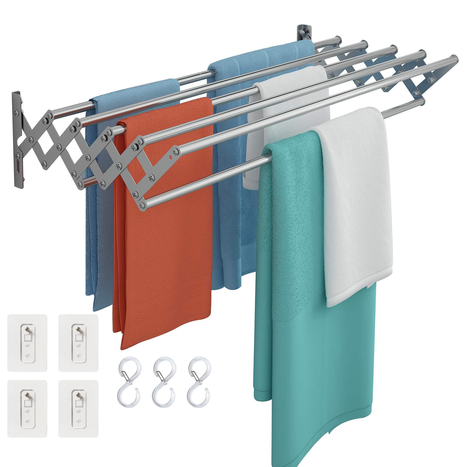 Wuciray Wall Clothes Drying Towel Rack Wall Mounted Drying Rack Towel Rail Extendable Stainless Steel 80cm Rail Towels Bathroom Storage Holder Space Saving Clothes Airer Indoor or Outdoor
