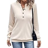 EADINVE Womens V Neck Long Sleeve Sweatshirts Half Button Lightweight Pullover Fashion Fall Clothes