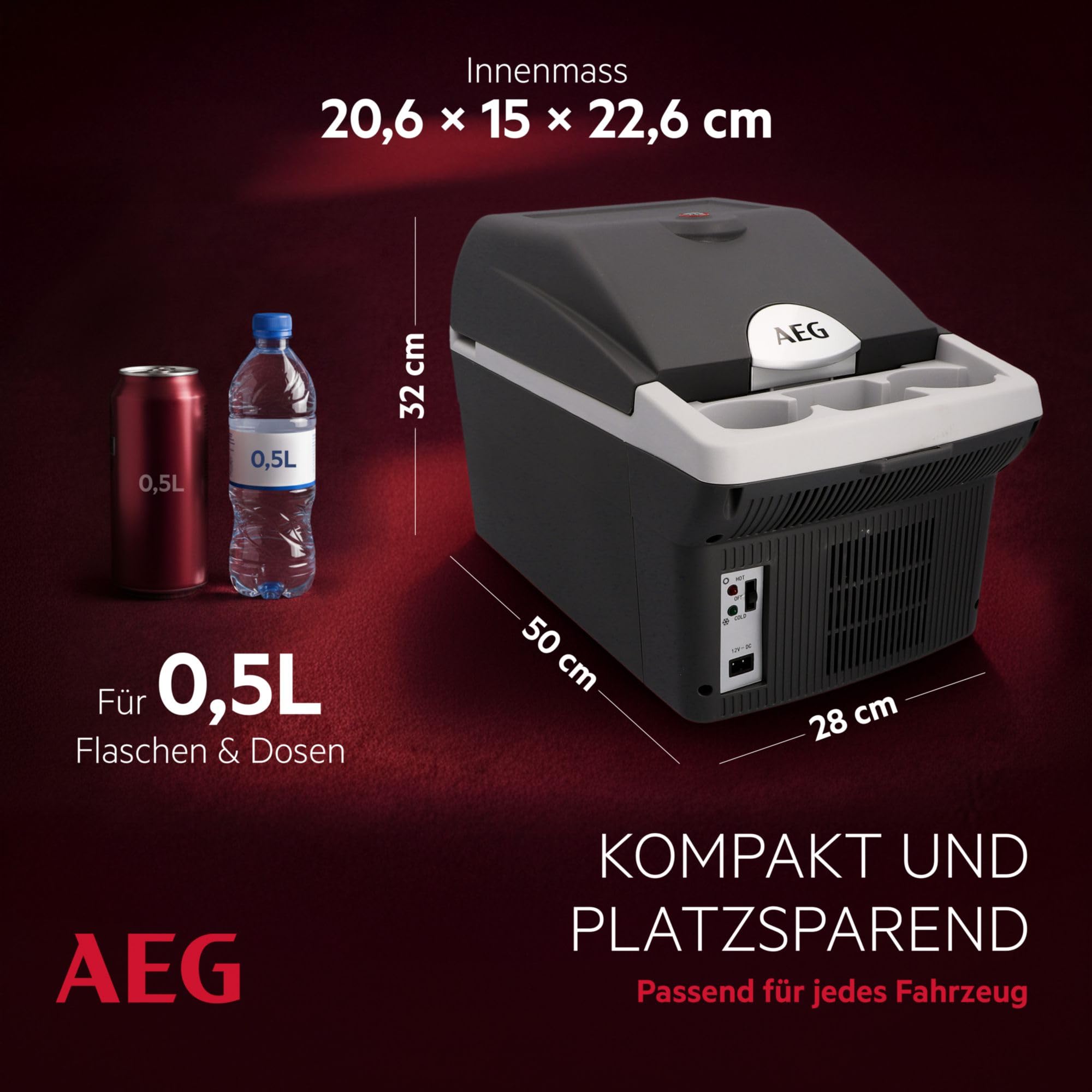 AEG Automotive Board-Bar BK 16 Thermoelektrische Kühl- und Warmhaltebox 16 Liter, 12 Volt für Auto und Steckdose, anschnallbar im PKW, Schwarz,hellgrau 3