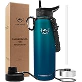 NATURE PIONEOR Insulated Water Bottles with Paracord Handle - 40 oz Vacuum Sports Wide Mouth Water Bottle with 3 Lids, Leak Proof Stainless Steel Keeps Hot and Cold