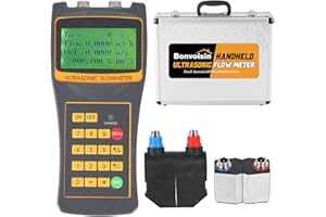 Bonvoisin Handheld Ultrasonic Flow Meter Portable Clamp on Flowmeter with Data Output S1+M2 Sensors for Seawater Alcohol Industrial Sewage DN15-700mm (1/2-28")