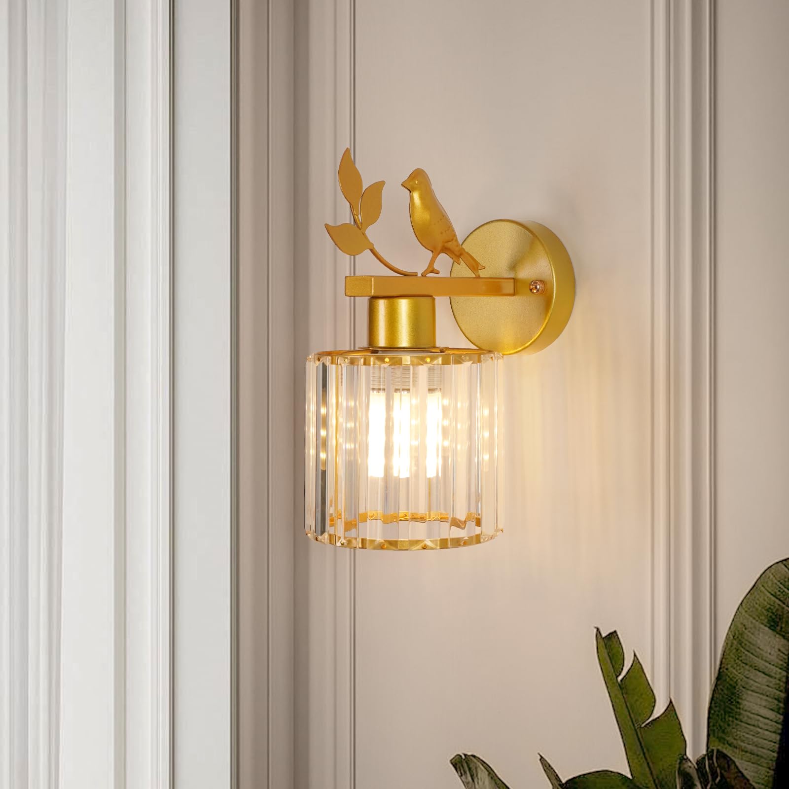 zhxinashu Crystal Gold Wall Light Sconce - Modern Design Bird Wall Light, E27 Indoor Nordic Wall Lamp for Bedroom Bedside Living Room Hallway Passage