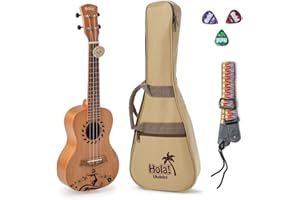 Hola! Music HM-124GL+ Laser Engraved Mahogany Concert Ukulele Bundle with Aquila Strings, Padded Gig Bag, Strap and Picks - Hula Dancer