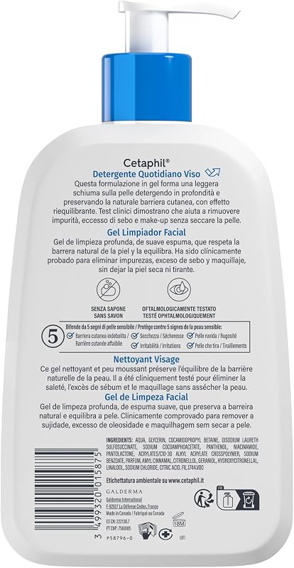® Gel Limpiador Facial 236ML, Piel Sensible, Mixta a Grasa, Limpia en Profundidad, exceso Sebo y maquillaje y Minimiza Poros, con Niacinamida, Glicerina y Pantenol.