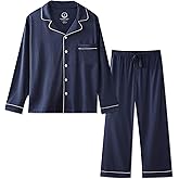 BAMBOO COOL Mens Pajama Set Bamboo Viscose Cotton Soft Lightweight Loungewear Sleepwear Long Sleeve and Pants with Pockets