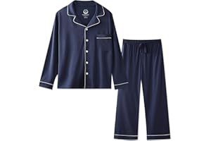 BAMBOO COOL Mens Pajama Set Bamboo Viscose Cotton Soft Lightweight Loungewear Sleepwear Long Sleeve and Pants with Pockets