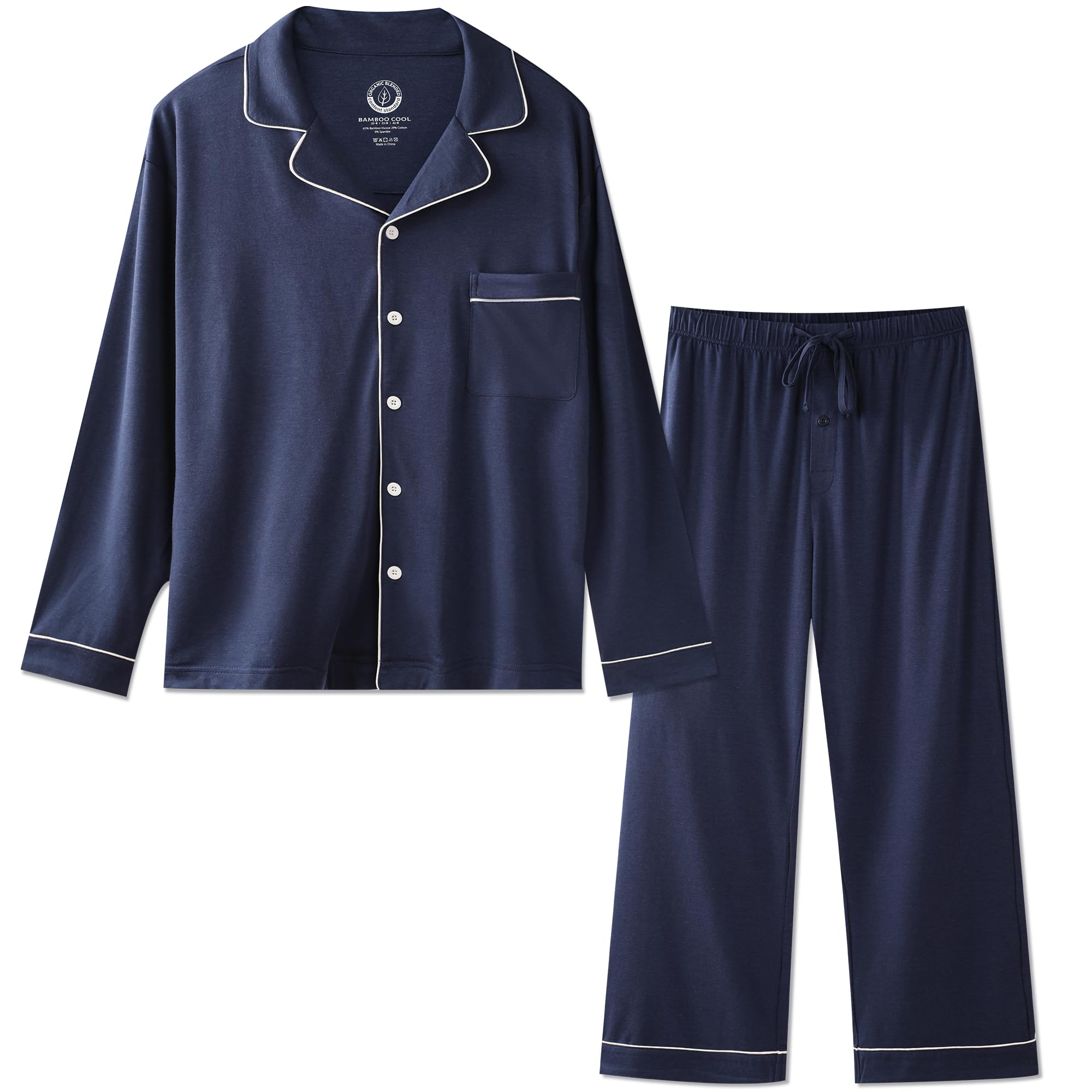 Photo 1 of ***PARTIAL SET/ TOP ONLY*** BAMBOO COOL Mens Pajama Set Bamboo Viscose Cotton Soft Lightweight Loungewear Sleepwear Long Sleeve and Pants with Pockets