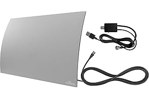 Mohu Curve - Indoor TV Antenna, 60-Mile Range, Jolt Switch Amplifier, UHF VHF, Multi-Directional, 4K UHD, NEXTGEN TV - w/Base Stand, 10 ft. Cable