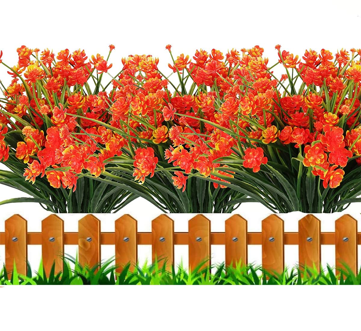 HBell 12Pcs Artificial Flowers Outdoor Decorations,Greenery Shrubs Plants Artificial Plastic Flowers UV Resistant No Fade Fake Flowers Indoor Outside Hanging Plants Home Garden Porch Decor (Sunset)