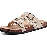 KIDMI Women's Cork Footbed Sandals with Arch Support Comfortable Slip-On Slide Sandals With Adjustable Buckle for Summer