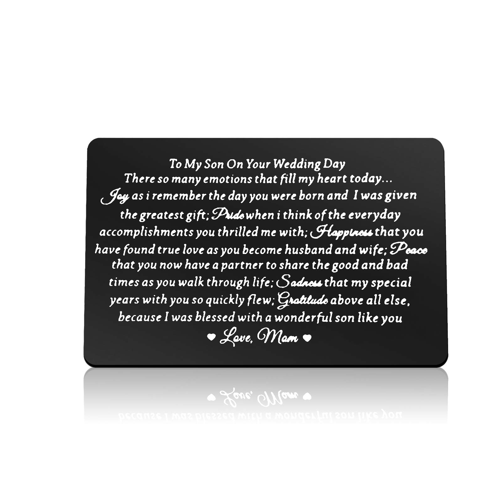 Xiahuyu Son Wedding Gifts from Mom Engraved Wallet Card Insert for Son on His Wedding Day to My Son Gifts Son Wedding Day Gifts Son Wedding Card Son Wallet Card from Mom