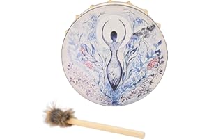 DRYEN Shaman Drum,10 Inch Tree Of Life Decoration Design Hand Drum With Stick, Instrumental Alchemy Moon Drum, Sound Healer F