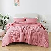 Caressma Pink Comforter Set Full Size, Solid Blush Girls Pink Down Alternative Boho Bedding Comforter, Breathable Fluffy Microfiber 3 PCS Comforter Set for All Seasons