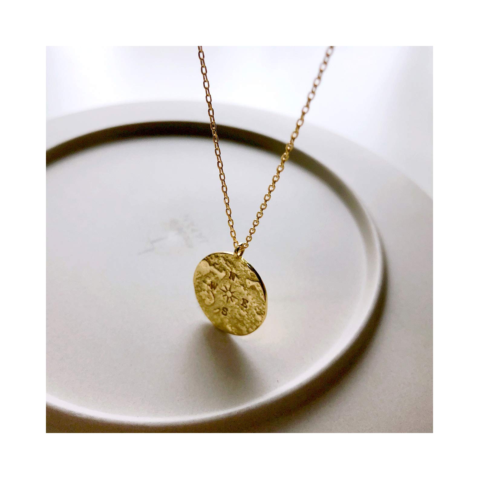 Necklace Gift for Girlfriend/Wife, Sterling Silver Cute I Love You Compass Heart Jewelry for Her, I'd Be Lost Without You Valentines Day, Romantic Anniversary Birthday Gift Ideas (Gold)