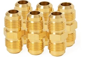 ChillWaves Brass Flare Tube Fittings, 3/8" Male Flare x 3/8" Male Flare Union Gas Adapter Pipe Connector for Propane(6-PACK)