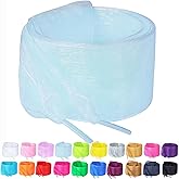 Booyckiy 2 Pairs Ribbon Shoe Laces for Women, 4cm Wide Tulle Shoelaces | Sheer snow yarn, 20 colors, 5 sizes, fits for sneakers, athletic/spors/casual shoes and high tops