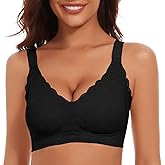 WOWENY Wireless Lace Bras for Women Scalloped No Underwire Push Up Bralettes Comfortable