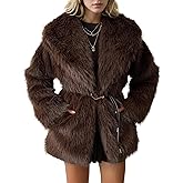 PEHMEA Women's Mid-Length Faux Fur Coats Winter Warm Fuzzy Jackets Lapel Fashion Luxury Fluffy Shaggy Parka Coat