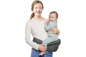 Safotad Baby Carrier with Hip Seat, Ergonomic Front Carrier for Newborns & Toddlers, Adjustable Waistband with Strong Support, Large Pocket Design, Grey