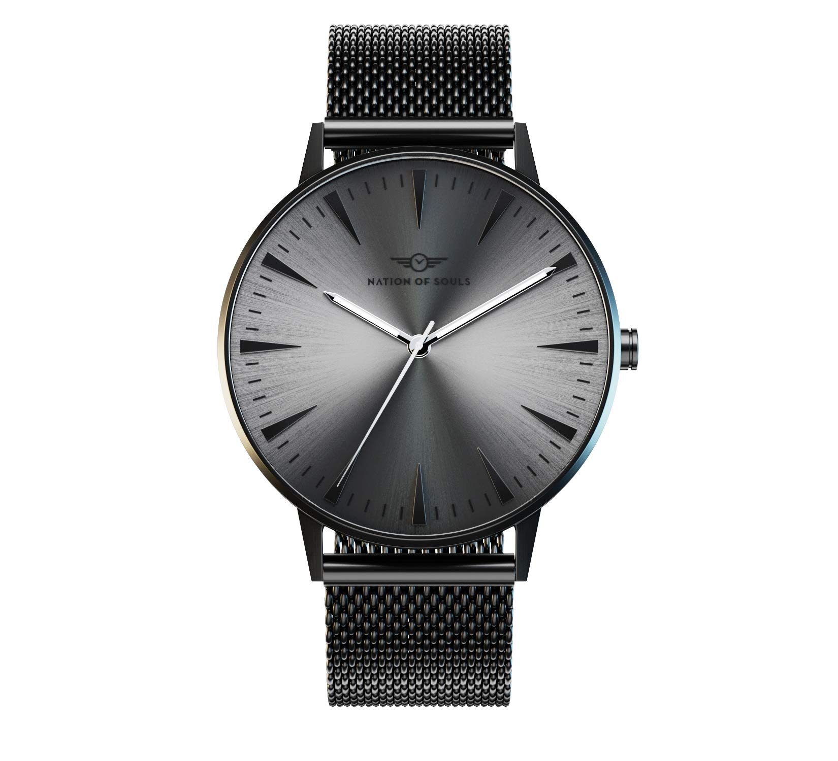 Nation of Souls Argo Collection Black and Gunmetal Unisex 42mm Stainless Steel Case Wrist Watch with 20mm Mesh Strap British Designed Watches — image 1