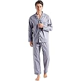 TONY AND CANDICE Men’s Cotton Pajama Set, Long Sleeve Button-Down Woven Sleepwear