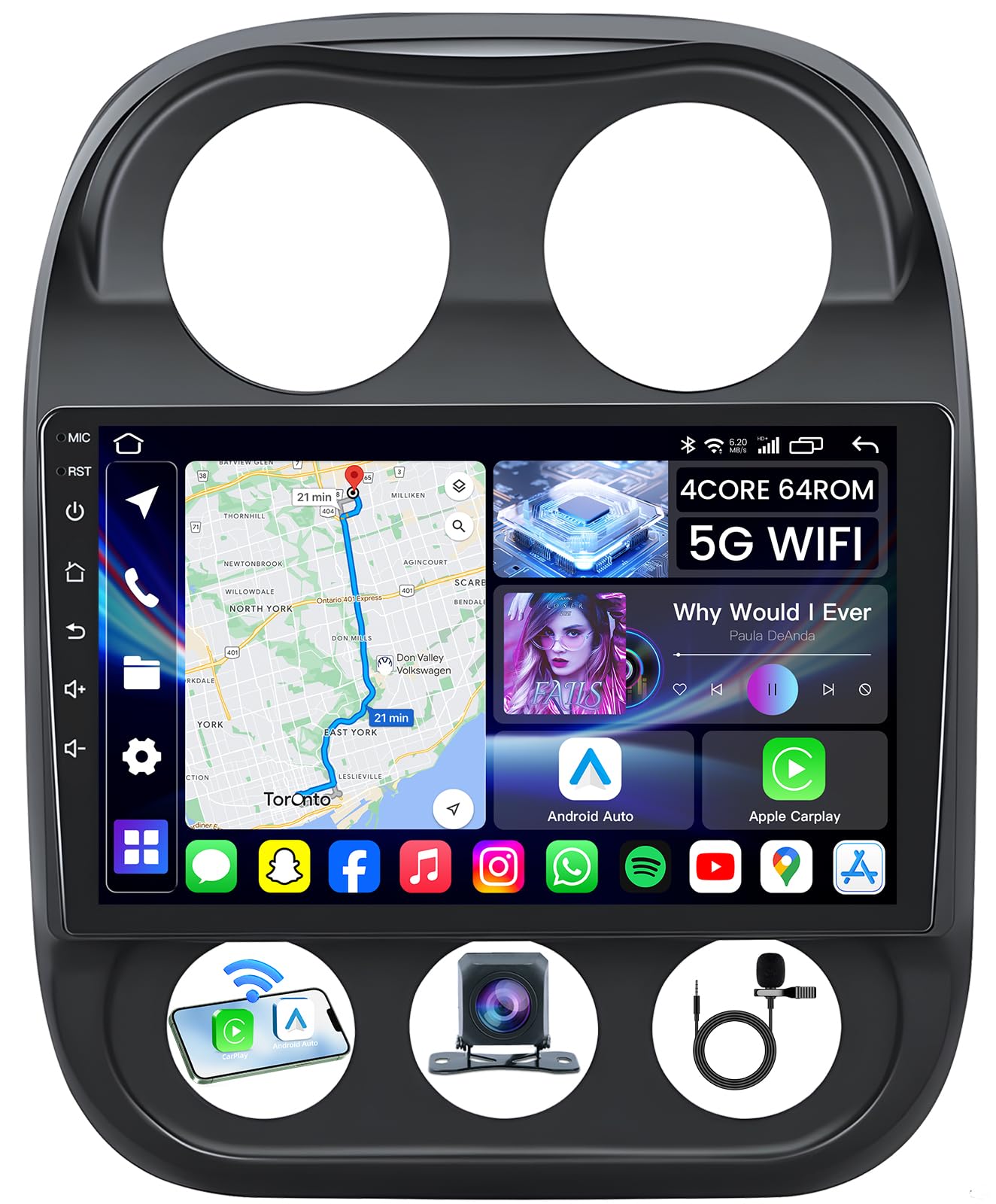 Photo 1 of [4Core+64GB] Car Radio Stereo for Jeep Compass Patriot 2010-2016: Upgrade 5G WiFi 10.4" 1280 * 800 Touchscreen Head Unit Wireless Carplay Android Auto Bluetooth GPS FM SWC Backup Camera