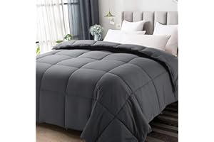 Canadian Linen Full Size Comforter Grey, Duvet Insert with Corner Tabs, Box Stitched Cooling Winter Warm Fluffy Luxury Hotel 