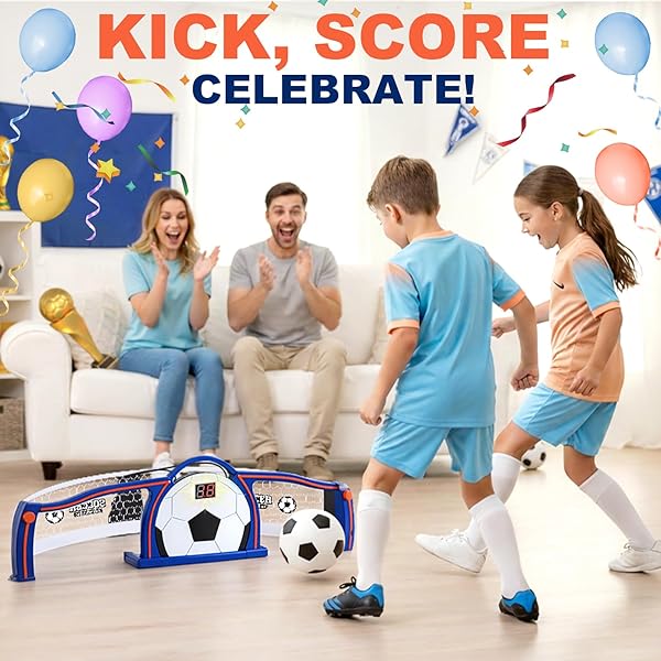 DREAMON KIDS SOCCER TRAINER – INDOOR SOCCER TRAINING EQUIPMENT FOR PARTIES & HOME PLAY, 2 GAME MODES WITH AUTO-SCORING, SOCCER TRAINING FOR FOOTWORK & REACTION SPEED, SOCCER GIFTS FOR 6+ YEAR OLD BOYS